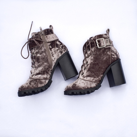 Chunky Velvet Heeled Bootie - Picture 2 of 3